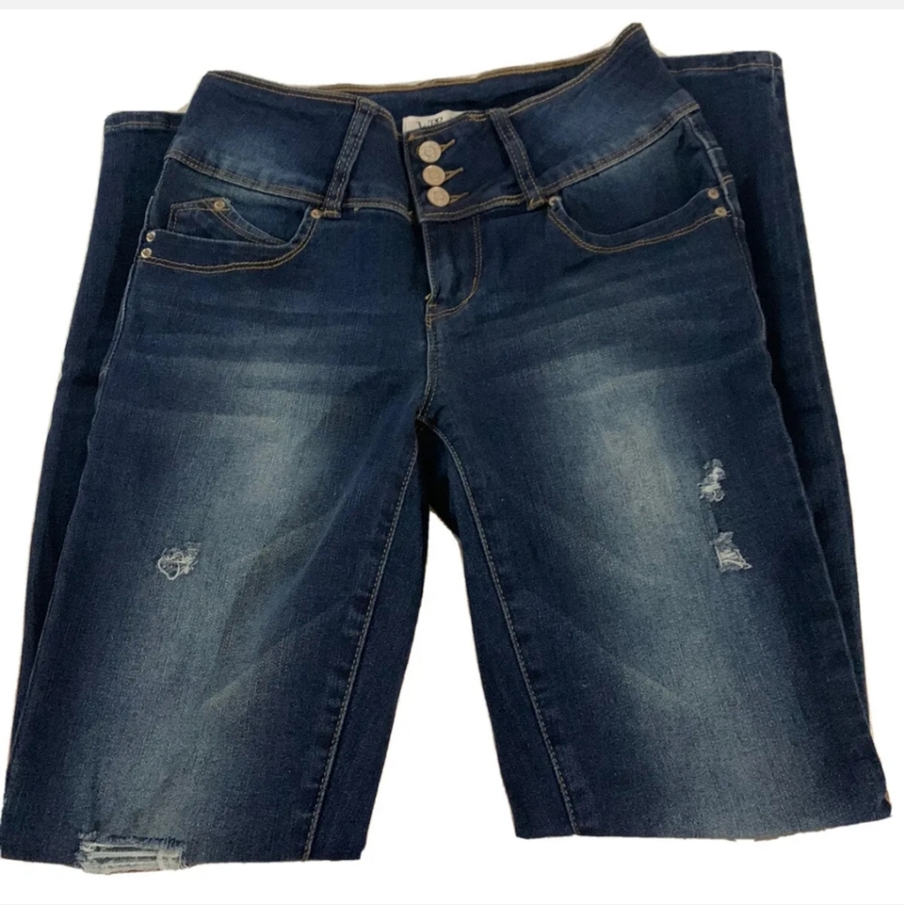 YMI Wanna Betta Butt Women's Juniors Size 3/26 Blue Skinny Mid Rise Dark Jeans
